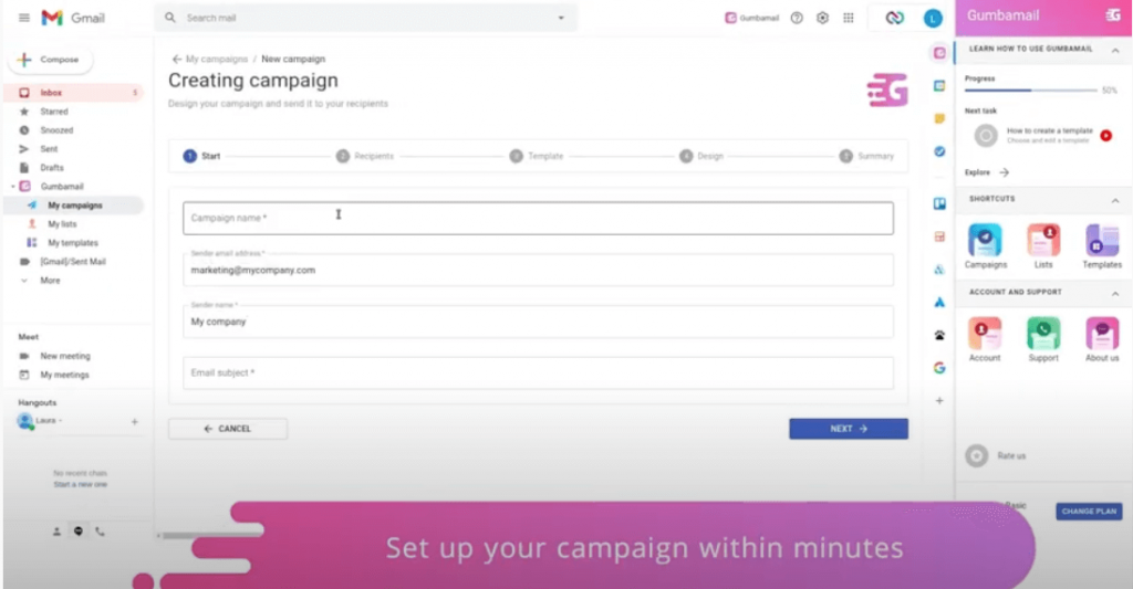 Gmail email marketing: Create a campaign