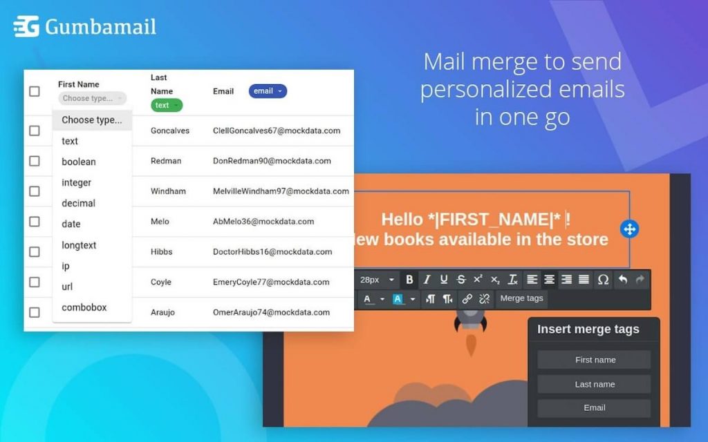 Emma email marketing: Gumbamail Mail merge