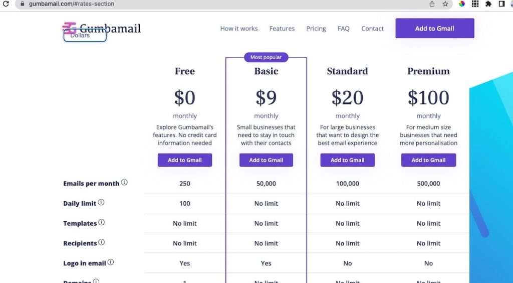 Gumbamail pricing