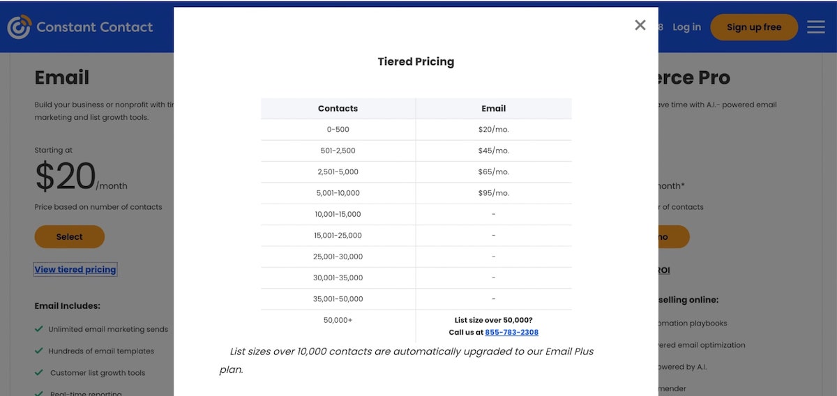 Email marketing cost: Constant Contact pricing