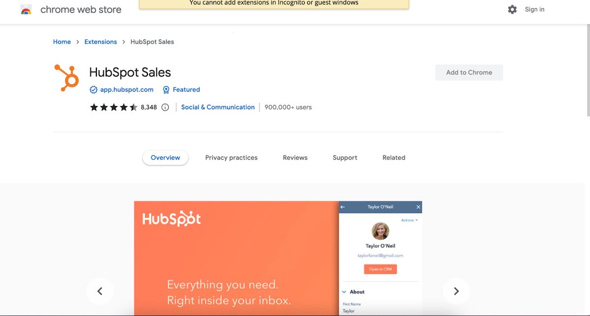 HubSpot Gmail extension: HubSpot Sales extension